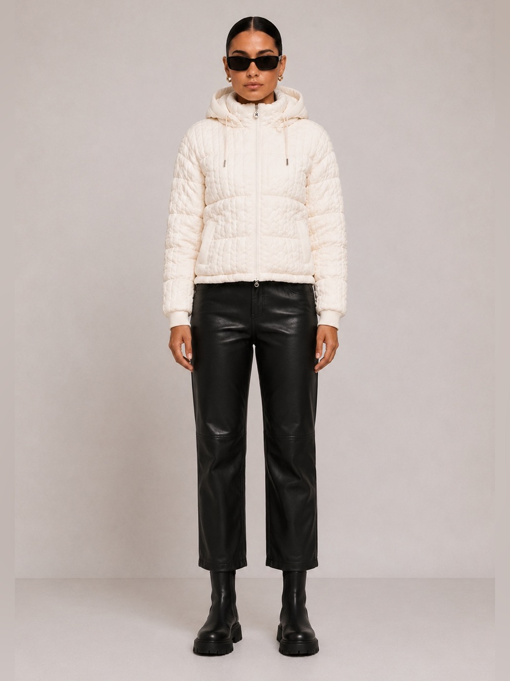 Perfect Moment Kate Cable-Knit Wool Down Jacket in Snow White Ski Minimalist